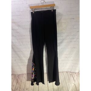 Judith March Bird of Paradise Flare Pull On Pants Size M Black Embroidered